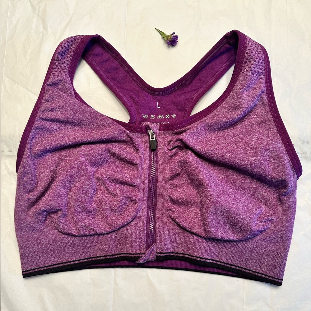 Purple Front Zip Sports Bra Size Large